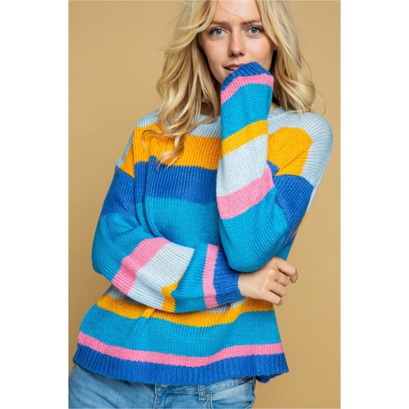 Sweaters - 🥰LAST! Blue Multi Color Stripe Super Soft Sweater